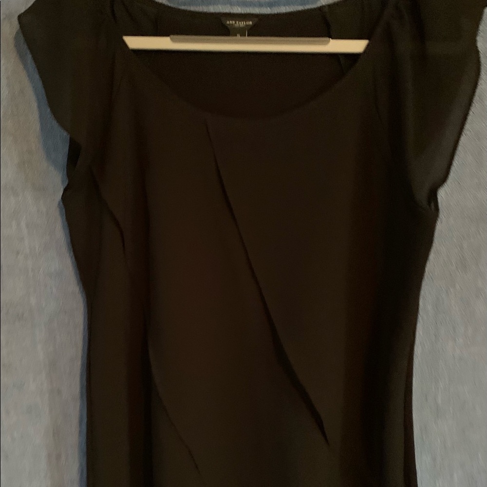 Ann Taylor mixed media ruffle top black